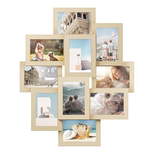 SONGMICS 4x6 Collage Picture Frames for Wall Decor, 10 Pack Family Photo Collage Frame Set for Gallery, Glass Front, Assembly Required, Natural Beige URPF020N01 10 Pack Natural Beige