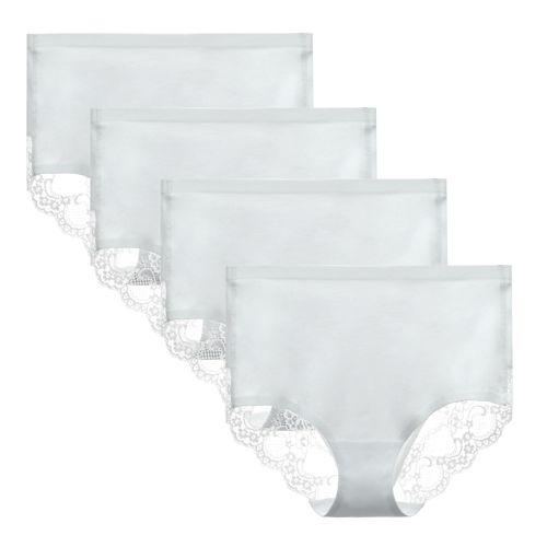 Women's 4 Pack Combed Cotton Lace Coverage Full Rise Seamless Brief Panty Underwear X-Large White