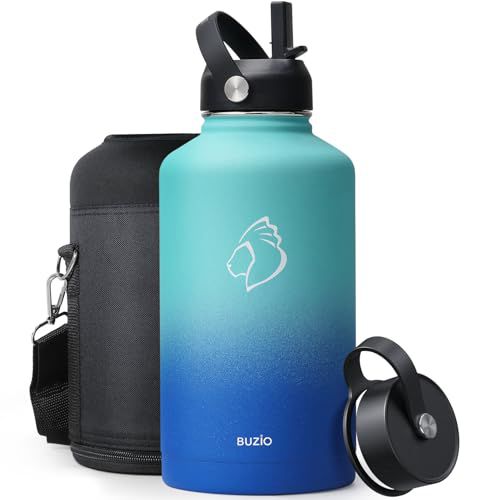 BUZIO Vacuum Insulated Stainless Steel Water Bottle 64oz (Cold for 48 Hrs/Hot for 24 Hrs) BPA Free Double Wall Travel Mug/Flask for Outdoor Sports Hiking, Cycling, Cam,Camping, Running, Paci