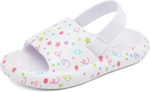 INMINPIN Toddler Boys Girls Slides Sandals Comfort Beach Pool Shower Slippers with Elastic Back Strap 11 Toddler White Holiday