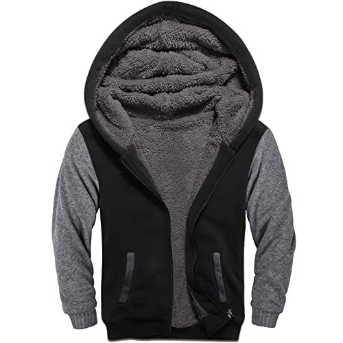 V VALANCH Boys Hoodie Zip Up Fleece Lined Jacket Warm Sherpa Hooded Sweatshirts for Boys Girls 6-15 Years Black Gray 10-11 Years