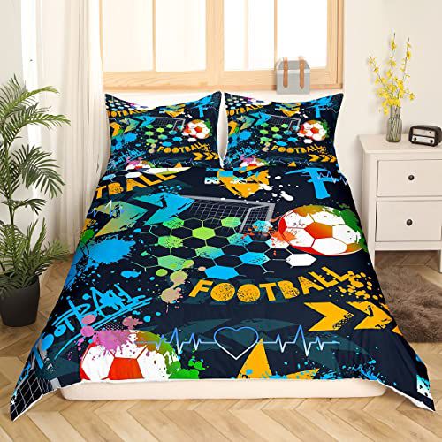 Boys Football Duvet Cover Colorful Tie-Dye Bedding Set for Kids Teens Ball Competitive Games Comforter Cover Sports Theme Bedspread Abstract Street Cu