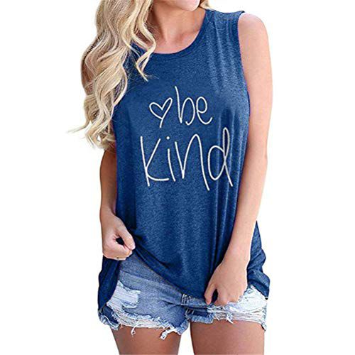 Fuyxxmer Womens Be Kind Tank Tops Love Graphic Tee Summer Sleeveless Tops for Women Blue Small