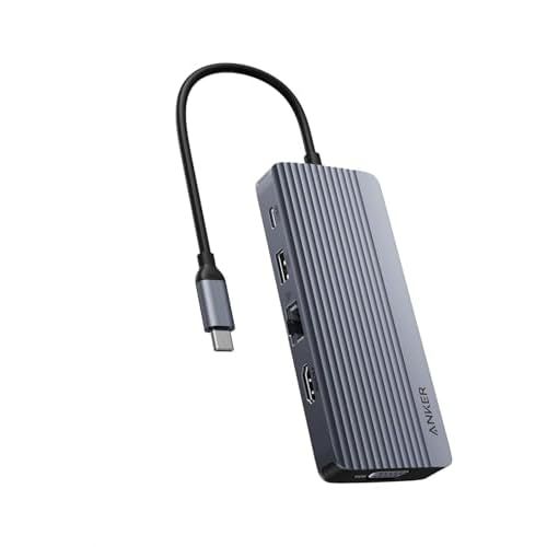 Anker 10-in-1 USB C Hub, Dual-Display USB C Docking Station, One 4K@30Hz HDMI, 1080p VGA, 100W Power Delivery, 5 Gbps USBC&A Data Ports, for Dell XPS, Dell Vostro 5320 Laptop and More 10-in-