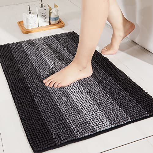 COSY HOMEER Product Image Bath Rugs Made of 100% Polyester Extra Soft and Non Slip Bathroom Mats Specialized in Machine Washable and Water Absorbent Shower Mat (44x26 Inch, Black) 2'2" x 3'8