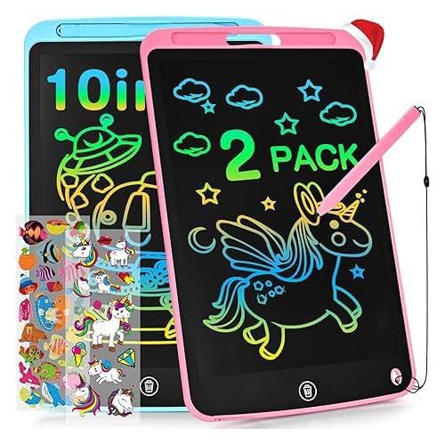 Toddler Kids Toys Gifts, 2 Pack LCD Writing Tablet 10 Inch Doodle Board, Toys for Ages 2-4, Drawing Tablet Pad, Christmas Birthday Gifts Toys for 3 4 5 6 7 Years Old Girls Boys 10" Blue & Pi