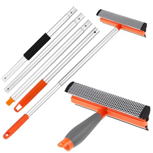 Window Squeegee for Home, 2 in 1 Window Cleaning Car Squeegee Windshield Cleaning Sponge and Silicone Squeegee,Window Cleaner Tool with Extension Pole for Shower, Car, Mirror, Glass Cleaning