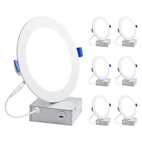 Lepro 6 Pack 4 Inch Canless LED Recessed Light with Junction Box, Ultra-Thin 5000K Daylight, Dimmable Retrofit Downlight, 10W Eqv. 75W,750LM High Brightness,Baffle Trim,ETL,Energy Star&FCC C