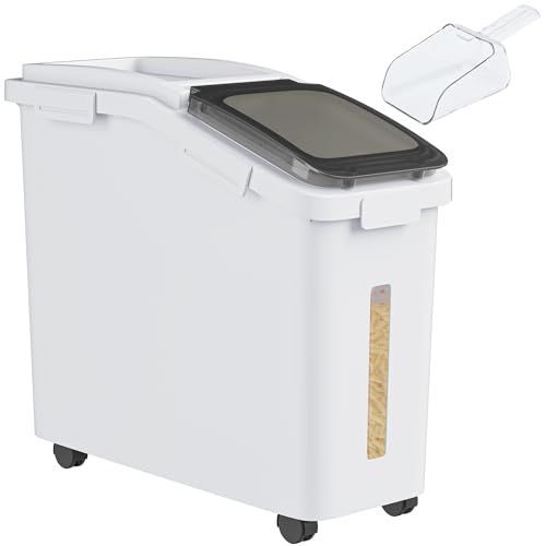 YITAHOME Large Flour Storage Container Ingredient Bins, 11.4-Gallon Rice Food storage Containers Bins with Wheels, Scoop and Airtight Lid for Bulk Rice, Cereal Grain, Sugar, White