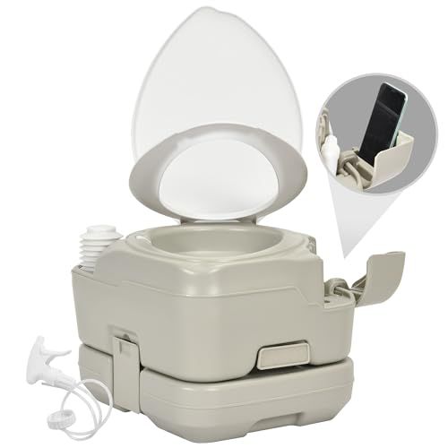 YITAHOME Portable Toilet 2.64 Gal Camping Porta Potty with Diagonal Enlargerd Bowl, Hand Sprayer and Press Flush Pump, Space Saving Indoor Outdoor Toilet for Adults, RV Travel, Boat and Trip