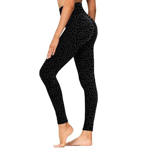 GAYHAY High Waisted Leggings for Women - Soft Opaque Slim Tummy Control Printed Pants for Running Cycling Yoga Small-Medium A-black Leopard