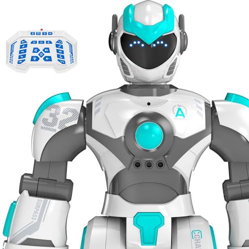 STEMTRON Robot Toys for Kids, Programmable Remote Control Robot with Gesture Sensing, Voice Control & LED Face, 15 3/4" (White)