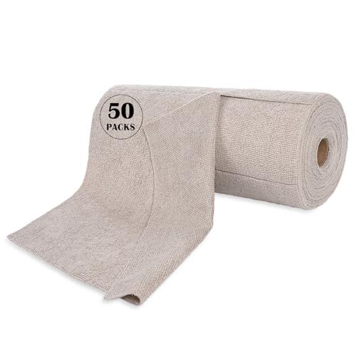 Reusable Cleaning Cloths Microfiber Towel: 50 Pack Washable Tear Away Cleaning Towels Roll - 12× 12 Absorbent Rags Drying Dishcloths for Kitchen House Car (50, Khaki) 50 Khaki