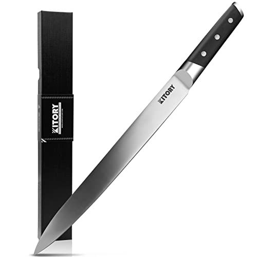 Kitory Slicing Carving Knife -Meat Cutting and BBQ Knife - 12" Brisket Knife for Turkey -Forged German High Carbon Steel- Ergonomic PakkaWood Mirror Finish Handle Design, 2025 Grilling Gifts
