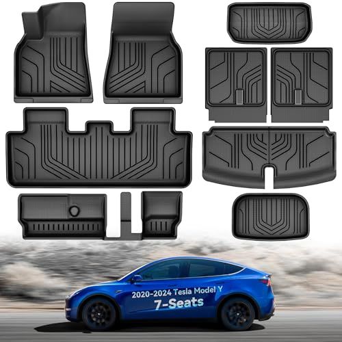 YITAMOTOR 9PCS Tesla Model Y Floor Mats 7 Seater 2024 2023-2021 Cargo Mats Full Sets All-Weather Floor Mats for Model Y 2024 Accessories ,3D Anti-Slip Rear Trunk Mat Cargo Liners Interior 20