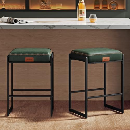 VASAGLE EKHO Collection - Bar Stools Set of 2, Counter Height Bar Stools, Synthetic Leather with Stitching, Mid-Century Modern Counter Stools, 26-Inch Tall, Kichen Home Bar Dining Room, Fore