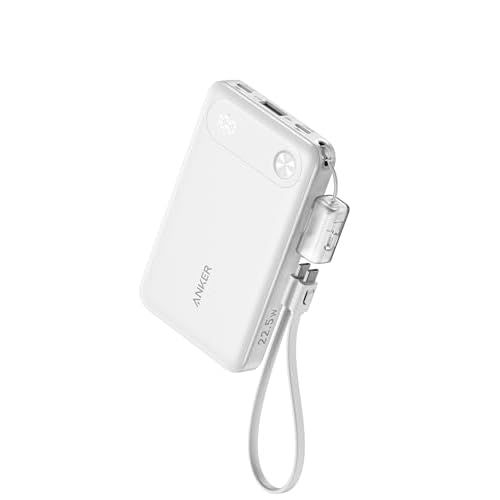 ANKER Power Bank, 10,000mAh Portable Charger with Built-in USB-C Cable and Lanyard, 22.5W Max Output with USB-C&A Port, Battery Pack for iPhone 15/14, Galaxy S23, iPad, AirPods, and More