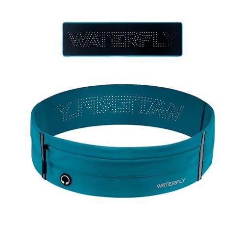 WATERFLY Running Belt Fanny Pack: Slim Elastic Sport Workout Waistband for Men and Women, Jogging Runner Phone Holder Belt, Marathon Jogger Waist Bag Blue