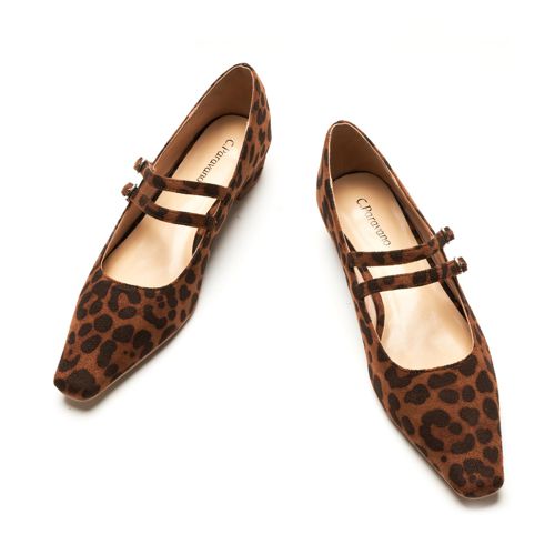 C.Paravano Womens Pumps Mary Jane Pumps Womens Small Square Toe Low Heels Womens Double Straps Pump Shoes 8.5 Leopard