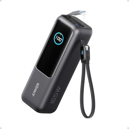 Anker Laptop Power Bank, 25,000mAh Portable Charger with Triple 100W USB-C Ports, Built-in and Retractable Cables, for iPhone 16/15 Series, MacBook, Samsung, and More (Flight-Approved) Black