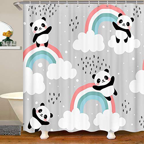 Feelyou Panda Shower Curtain Cute Animal Pattern Bath Curtain for Bathtubs Panda Bear Printed Bathroom Shower Curtain Set Cartoon Giant Panda Waterproof Curtains Stalls Decor 72"x72"