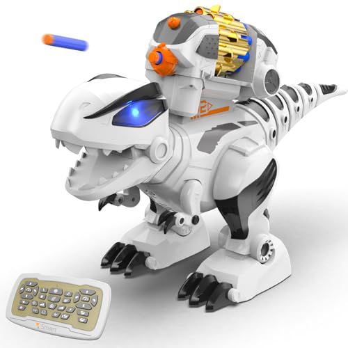 STEMTRON Programmable Remote Control Robot Dinosaur Toy for Kids, Interactive Robotic Dinosaur, Robo Dinosaur, RC Robot with Touch Sensing, LED Eyes, Dance & Music (Large Size)