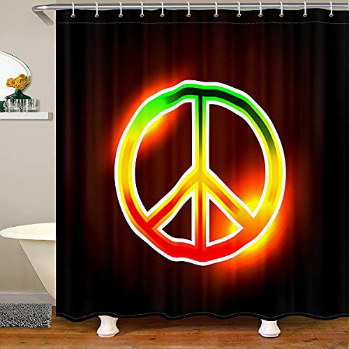 Feelyou Peace Art Shower Curtain for Hippie Peace Art Bathroom Fabric Shower Curtain Set Peace Sign Artwork Bath Curtain Bright Stalls Bathtubs Decor Black Waterproof Curtains 72"x72"