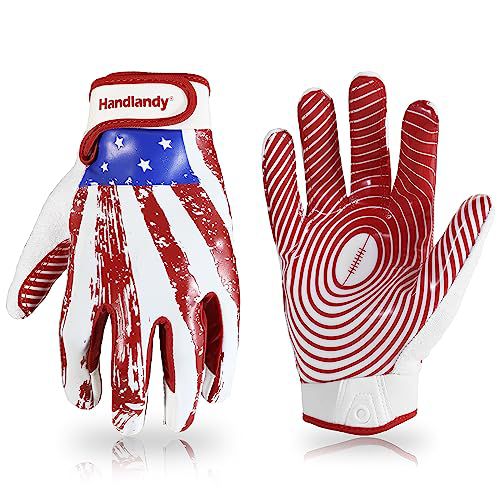 HANDLANDY Youth Football Gloves for Boys Girls, Sticky Wide Receiver Gloves for Kids, Junior Flag Football Gloves