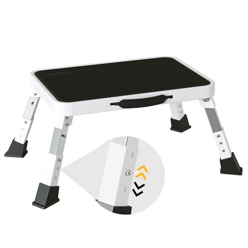 BONTEC 3-Level Adjustable Folding Step Stool, 330lbs Heavy Duty Metal Ladder with Anti-Slip Pedal & Locking Legs, Portable Foldable Step Stool for Adults, Seniors, RV, Bathroom, Home, Office