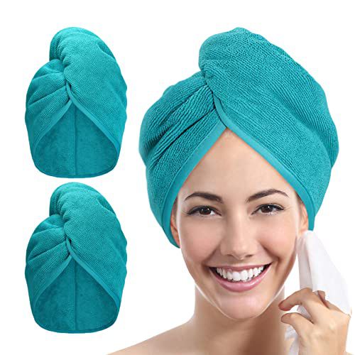 YoulerTex Ultra Plush Microfiber Hair Towel Wrap for Women, 2 Pack 10 inch X 26inch Purple, Ultra Absorbent Twist Hair Turban Drying Cap Hair Wrap, for Drying Curly, Long & Thick Hair (Aqua 