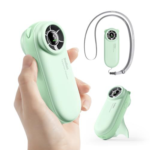 Handheld Portable Turbo Fan, 4000mAh USB Rechargeable Pocket Fan, Up to 16 Hours, Hand Fan with 5 Speeds Powerful Cooling for Travel/Summer/Outdoor/Lash/Purse(Green)