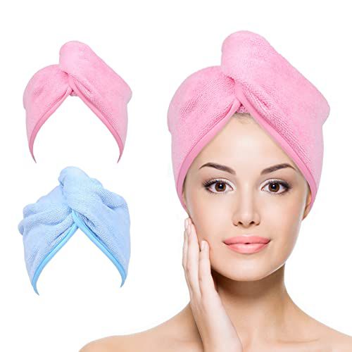 YoulerTex Ultra Plush Microfiber Hair Towel Wrap for Women, 2 Pack 10 inch X 26inch Purple, Ultra Absorbent Twist Hair Turban Drying Cap Hair Wrap, for Drying Curly, Long & Thick Hair (Blue+