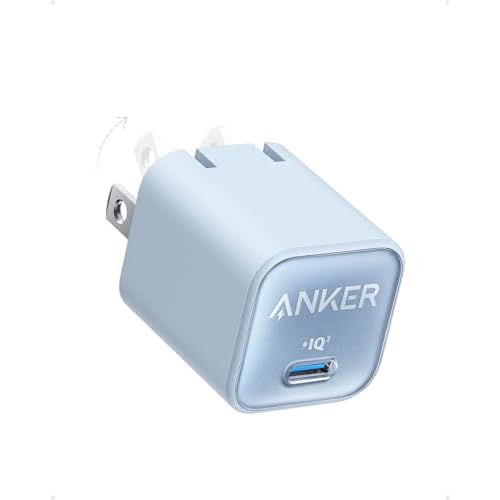 Anker Nano Charger, USB C GaN Charger 30W, PIQ 3.0 Foldable PPS Fast Charger for iPhone 16/15 and More Series, Galaxy, iPad, Compatible with MagSafe Misty Blue