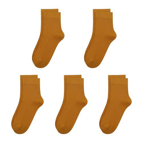 SERISIMPLE Kids Viscose Bamboo School Socks Soft flate Seam Color Anti Odor Thin Breathable Stretch Cuffs Girls Boy 5 Pairs Medium Turmeric Yellow