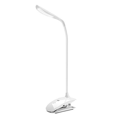 LE Dimmable Desk Lamp, Rechargeable Clip LED Desk Lamp, 14 LEDs Gooseneck LED Portable Reading Book Light, 3 Dimming Level, Touch Sensitive Table Lamp, USB Cord Included, Daylight White, Stu