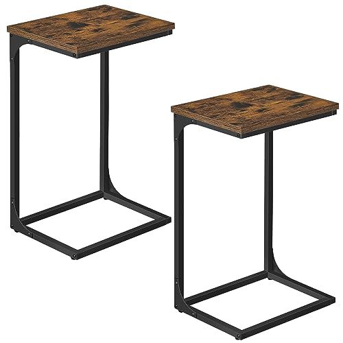 VASAGLE C-Shaped End Table, Set of 2, Side Table for Sofa, Couch Table with Metal Frame, Small TV Tray Table for Living Room, Bedroom, Rustic Brown and Black 2 Rustic Brown + Black