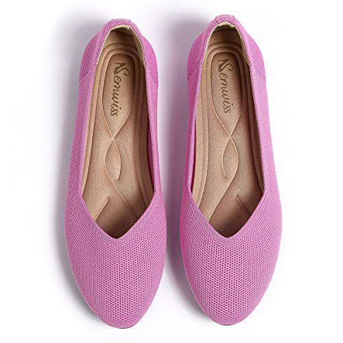 Semwiss Round Toe Flats for Women Dressy Comfortable, Knit Ballet Flat Shoes Casual Shoes Walking Flats Office Shoes. 9 Pink Red