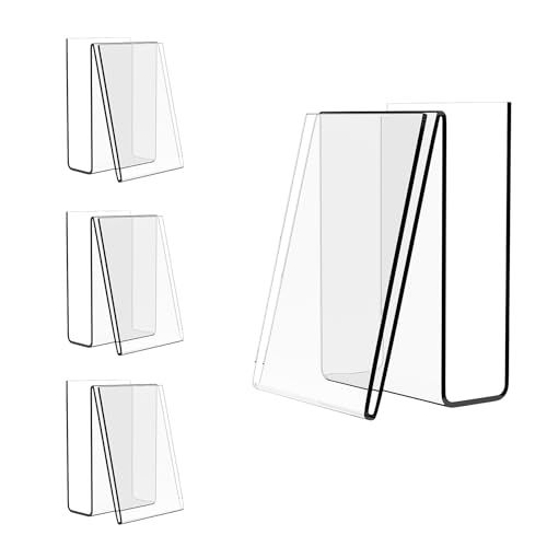 Boloyo Acrylic Vertical Postcard Display Holder,6 x 4 inch 4PC Clear Card Display Stand Easel Tablet Holder for Postcard Greeting Recipe Index Business Memory-Note Card, Artworks
