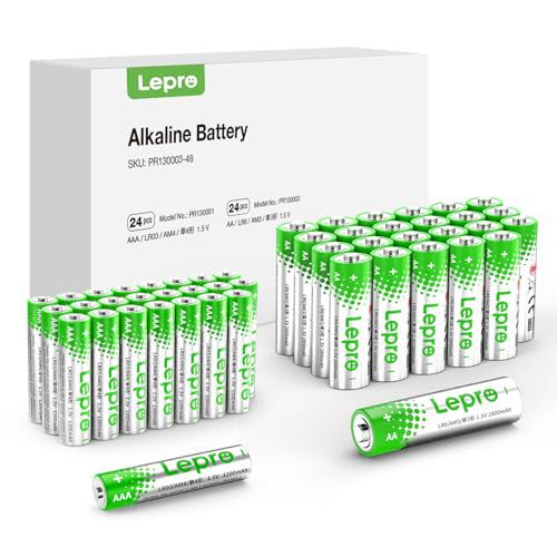 Lepro AA and AAA Batteries Combo Pack 48 Count, Batteries Variety Pack 2800mAh High-Performance Alkaline Power - 24 Double AA Batteries and 24 Triple AAA Batteries