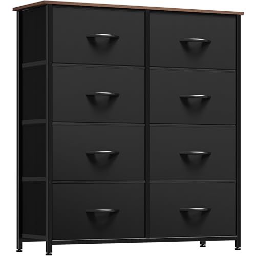 YITAHOME Dresser with 8 Drawers, Tall Storage Dresser with 8 Drawers, Black Dresser & Chest of Drawers, Storage Drawer Organizer for Closet, Bedroom, Living Room A-black/Rustic Brown 8-Drawe