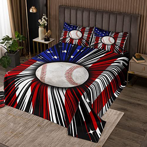 Erosebridal Baseball Bedspread for Boys Teens Sports Theme Quilted Coverlet, Kids Men American Flag Bedding Sets Red and White Stars Stripes Bedding Y