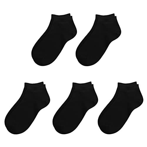 SERISIMPLE Viscose Bamboo School Socks Ankle Super Soft Kids Socks Stretch Cuffs Athletic Socks Odor Anti-odor 5 Pairs Medium Black