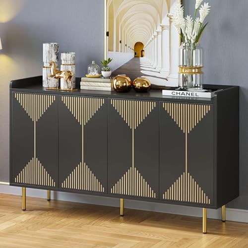 YITAHOME Sideboard Cabinet, 55 Inch Modern Coffee Bar Cabinets with Storage, Large Buffet Cabinet with Storage for Kitchen, Black