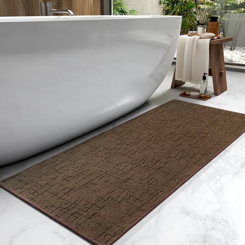 AMOAMI-Bath Mat-Absorbent Quick Dry Bathroom Floor Mats-Washable Rubber Backing Bath Mats for Bathroom Rugs Fit Under Door-Bath Rug for in Front of Sink Bathtub Shower Room, Chocolate 24''x4