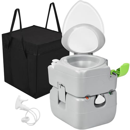 YITAHOME Portable Toilet Camping Porta Potty 5.8 Gallon with Diagonal Deepened and Enlargerd Bowl, Hand Sprayer, Level Indicator, Carry Bag, Portable Toilet for Adults, RV Travel, Boat and T