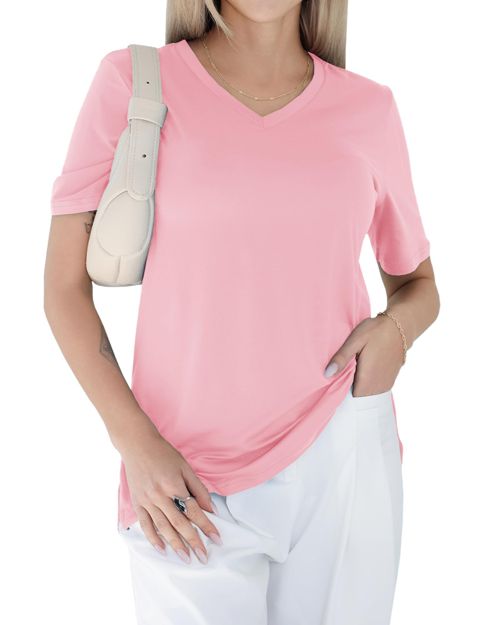GAYHAY Womens V Neck T Shirts Oversized Loose Fit Short Sleeve Tops Casual Summer Vacation 2025 2-light Pink Large