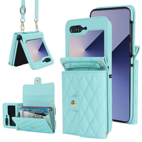 for Samsung Galaxy Z Flip 6 Accordion Crossbody Wallet Case, 4 Card Slots, RFID Blocking, and Adjustable Strap - Stylish and Versatile Accessory for The Modern Chic Woman (Green)