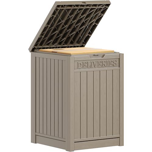YITAHOME Outdoor Package Delivery Storage Box 51 Gallon, Secure Lockable Resin Package Delivery Container, Deck Box for Porch & Curbside, Brown Taupe 51 Gallon