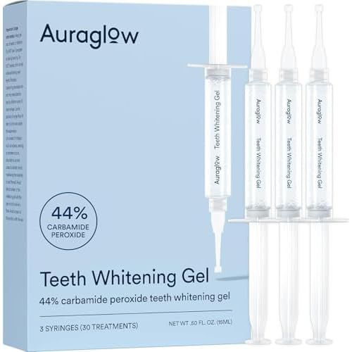 Auraglow 44% Teeth Whitening Gel Syringe Refill Pack, 44% Carbamide Peroxide, (3X) 5ml Syringes, 30 Whitening Treatments