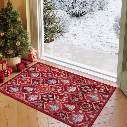 Lahome Moroccan Trellis Christmas Area Rug, 3x5 Washable Christmas Rugs Ultra-Thin Bedroom Rug Red Christmas Rug Non-Slip, Soft Accent Carpet for Living Room Entryway Kitchen Office(3x5ft,Re